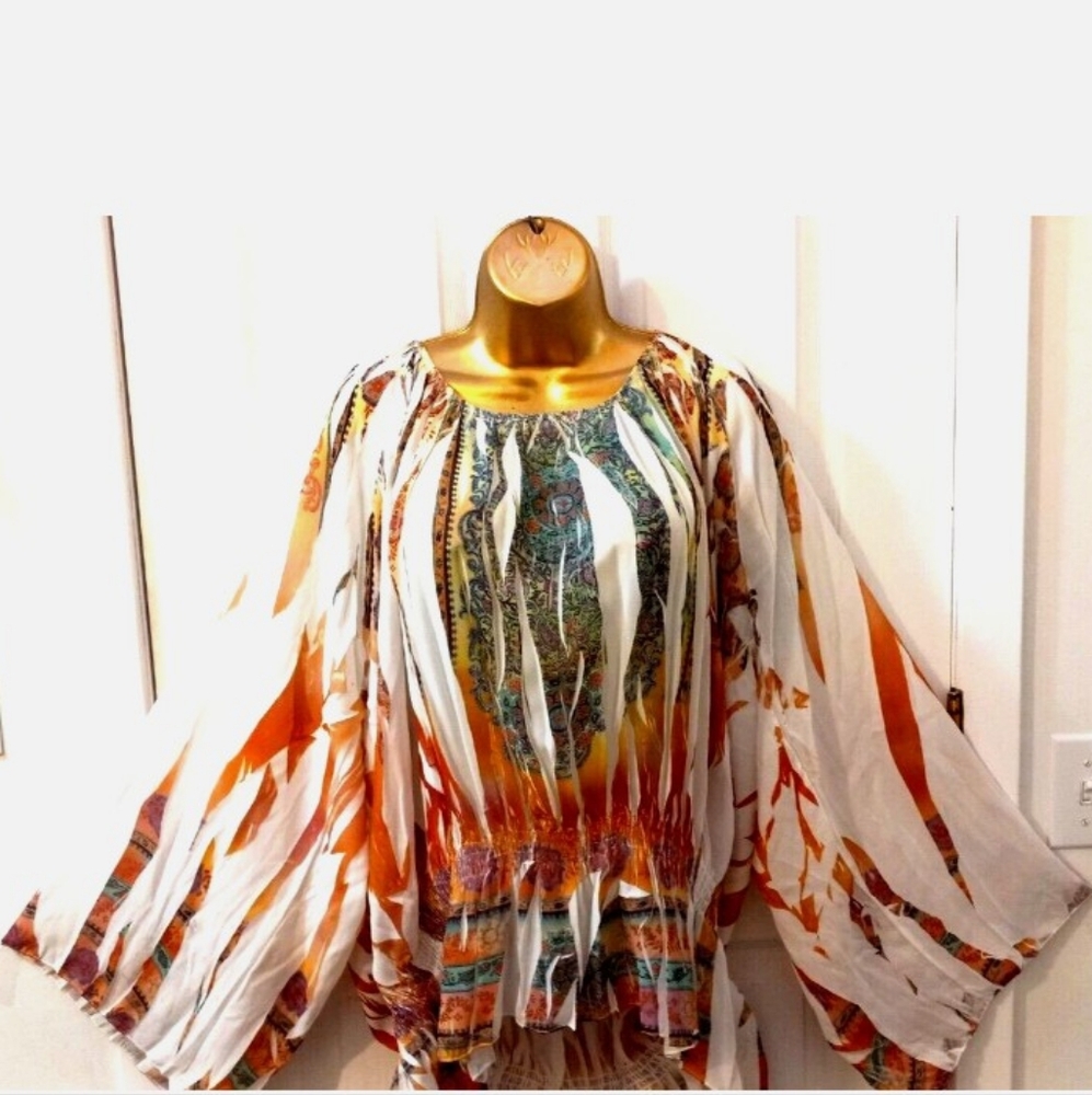 Venezia Orange and White Boho Blouse